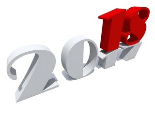 2018 white and red abstract happy new year eve, holiday symbol or number on 2017 text isolated on white snow background. Celebration of time change, season or future metaphor for hope 3d illustration