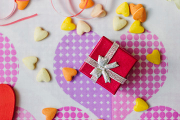 Red box with present for Valentine's day