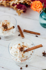 Ice cream dessert with the spices and nuts.