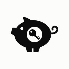 Pig with key vector icon. Moneybox sign.