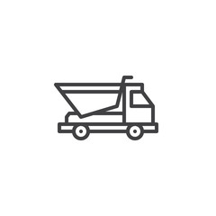 Dump truck line icon, outline vector sign, linear style pictogram isolated on white. Dumper transportation symbol, logo illustration. Editable stroke