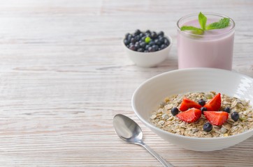 Homemade blueberry yogurt and muesli