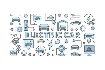Electric car blue illustration or EV concept banner