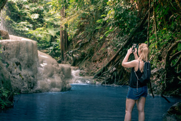 Tourists with waterfalls