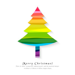 Fototapeta premium Christmas tree made of multicolor paint stroke on white background