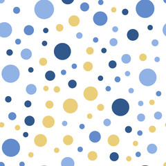 Colorful polka dots seamless pattern on black 24 background. Amazing classic colorful polka dots textile pattern. Seamless scattered confetti fall chaotic decor. Abstract vector illustration.