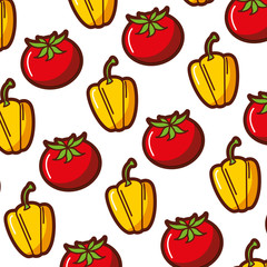 fresh pepper and tomato vegetables pattern vector illustration design