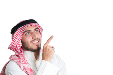 Young arab pointing