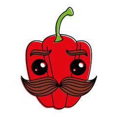 fresh pepper with mustache kawaii character vector illustration design