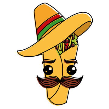 delicious mexican burrito with mexican hat kawaii vector illustration design