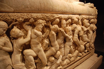 Carvings on a sarcophagus