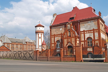 The former infantry barracks and water tower in the territory of the military camp. Baltiysk, Kaliningrad region