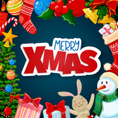 Fototapeta na wymiar Christmas greeting card, Merry Xmas decorations. Vector