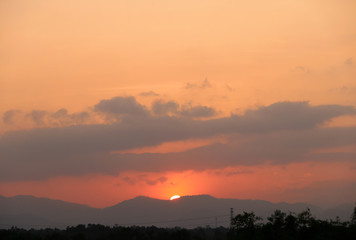 sunset and Orange Yellow gold sky evening In tropical countries summer