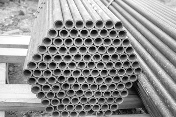 Obraz premium Grey PVC sewer pipes on construction site