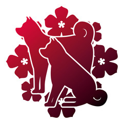 dogs mascots silhouettes with flowers vector illustration design
