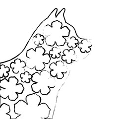 dog mascot silhouette with skin floral vector illustration design