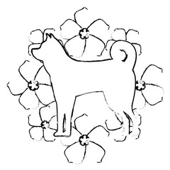 dog mascot silhouette with floral background vector illustration design