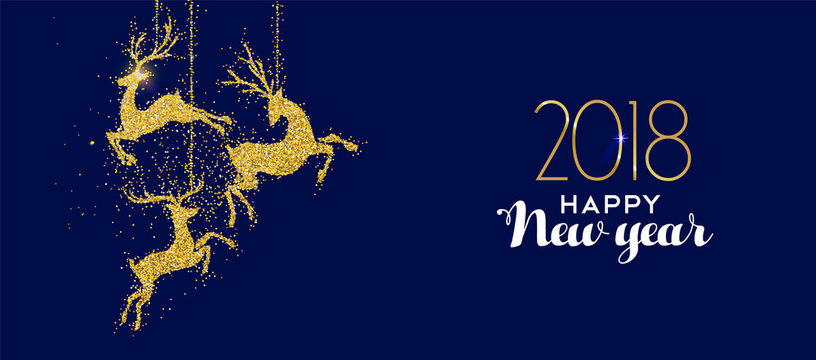 Happy New Year 2018 gold glitter deer decoration