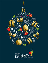 Christmas and new year gold bauble greeting card