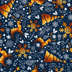 Christmas gold low poly luxury seamless pattern