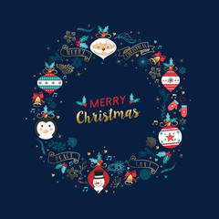 Naklejka premium Merry Christmas santa claus cartoon greeting card