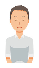 A man wearing a short sleeve shirt bows