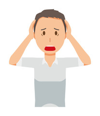 A man in a short sleeve shirt is in a hurry