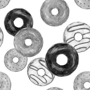 Watercolor tasty donuts vector pattern