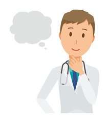 Fototapeta premium A young male doctor wearing a white suit imagines it