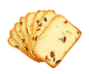 Cake with raisins on white