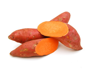 Sweet potatoes on white