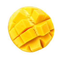 Slice of mango on a white background.