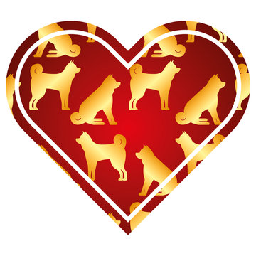 heart love dog zodiac calendar pattern vector illustration red and golden image