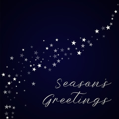 Season's Greetings greeting card. Random falling stars background. Random falling stars on deep blue background.lovely vector illustration.