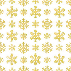 Hand painted gold watercolor snowflakes. Christmas and New Year seamless pattern