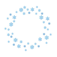 Watercolor circle frame of snowflakes. Christmas and New Year template