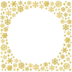 Watercolor Christmas and New Year template with a frame of gold hand painted snowflakes and sparkles