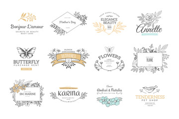 Collection of vector logo templates. Flourishes calligraphic elements and frames. Modern style of design elements, postcard, banners.