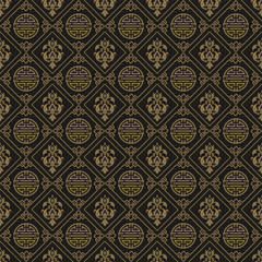 Chinese wallpaper pattern, Asian style. Seamless pattern brown background. Dark texture. Vector images