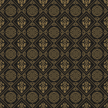 Chinese wallpaper pattern, Asian style. Seamless pattern brown background. Dark texture. Vector images