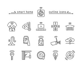 Smart home black outline icons