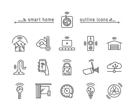 Smart home black outline icons