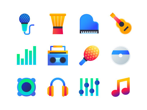 Music - set of flat design style icons