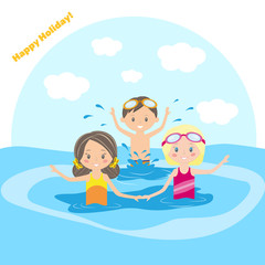 Children swim in the swimming pool