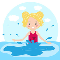 Obraz na płótnie Canvas Children swim in the swimming pool