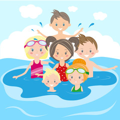 Children swim in the swimming pool