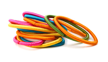 Colorful hair bands on white background