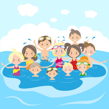 Children swim in the swimming pool