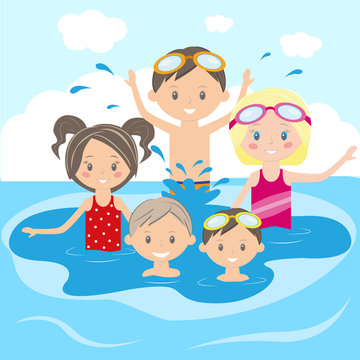 Children swim in the swimming pool